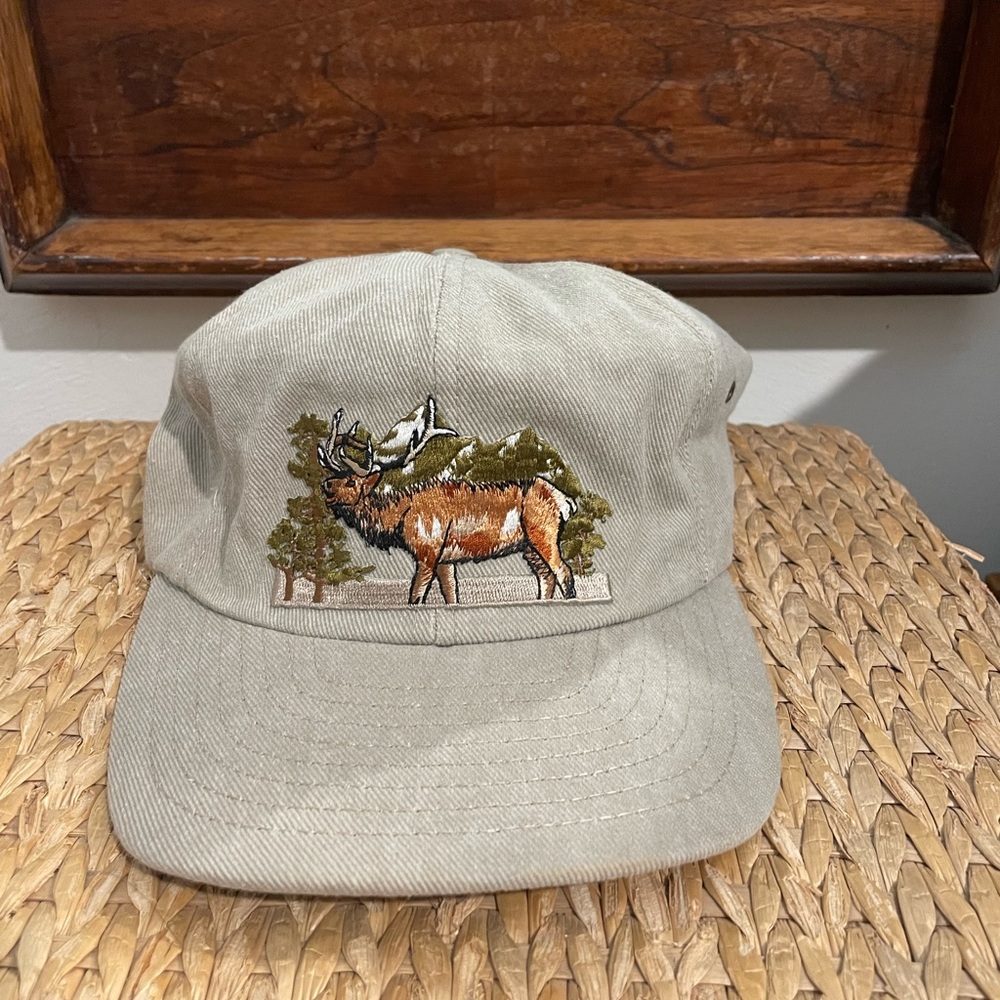 Vintage Caterpillar Tan Embroidered Elk Cap